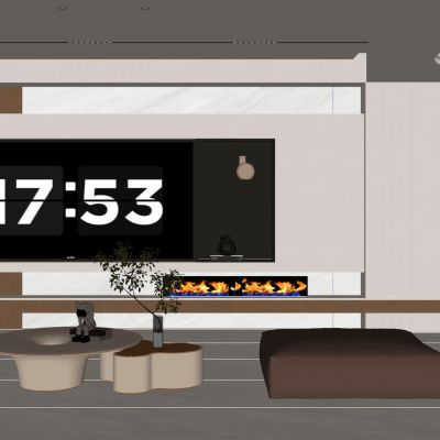 意式 奶油风 内嵌电视 格栅板 别墅客厅 电视玄关一体墙