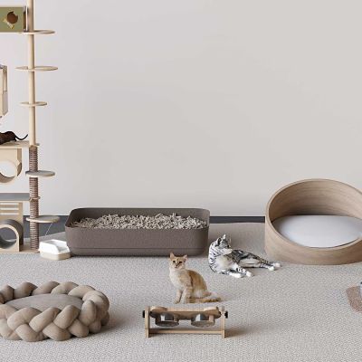 实木猫爬架猫窝 猫咪玩具睡觉沙发 猫粮喂食器猫砂盆