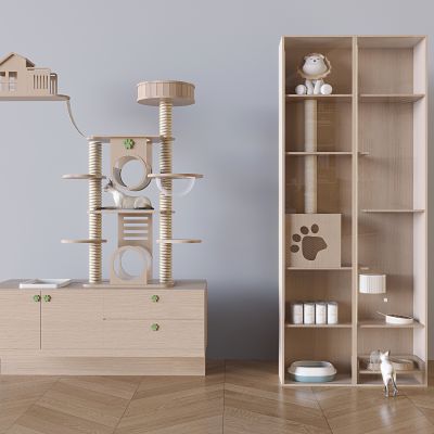 实木猫爬架猫砂盆 猫粮喂食器猫咪玩具