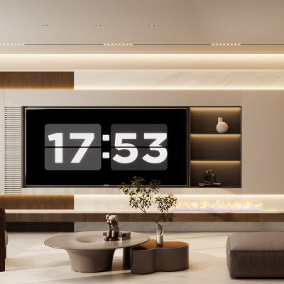 意式 奶油风 内嵌电视 格栅板 别墅客厅 电视玄关一体墙