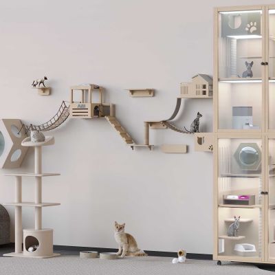 实木猫爬架猫窝 猫柜猫舍猫别墅屋 猫粮喂食器猫砂盆