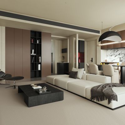 现代意式简约客餐厅 客餐厅一体 黑白灰客餐厅 意式客餐厅