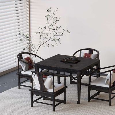 侘寂实木四方桌椅 新中式八仙桌椅 正方形餐桌棋牌桌