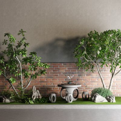 中式枇杷树 果树 石桌