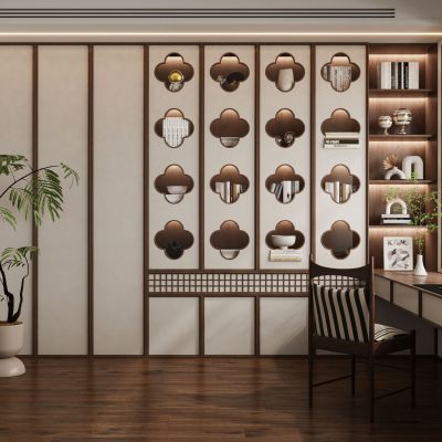 现代新中式奶油风侘寂宋氏美学书房书桌椅书柜书架