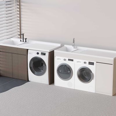 双洗衣机阳台柜  烘干机搓板洗衣池 洗漱台一体柜 洗手池台盆