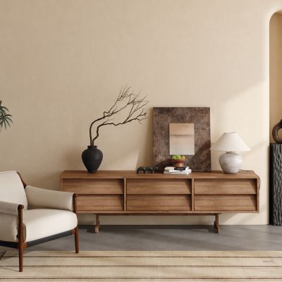 侘寂风中古风电视柜 休闲椅3D模型