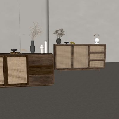 侘寂藤编餐边柜 藤编茶水柜储物柜 实木玄关柜边柜备餐柜