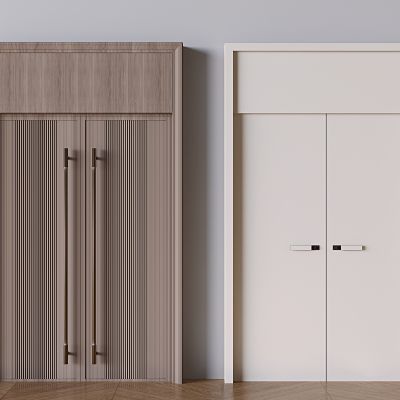 奶油双开门对开门 实木双开门