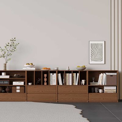 中古风实木矮书柜 书架斗柜矮地柜 落地格子电视柜 储物柜