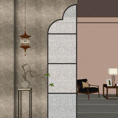 新中式 中古风 造型玻璃 中式吊灯 弧形墙 入户端景 玄关