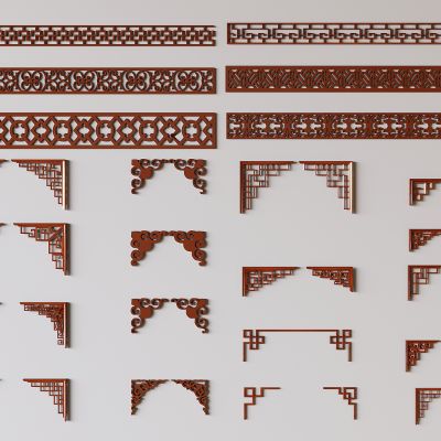 新中式雕花花格 实木雕花线条角花