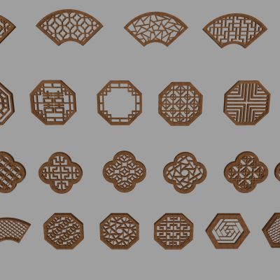 中式实木镂花窗 镂空花格窗户 新中式扇形花窗