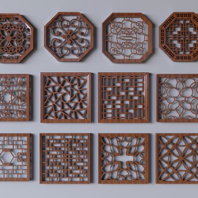 中式实木镂花窗 新中式镂空花格窗