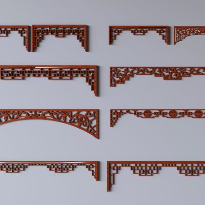 新中式雕花花格 实木雕花线条角花