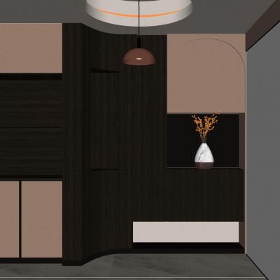 新中式 中古风 小洞天 弧形墙 鞋柜 端景 玄关