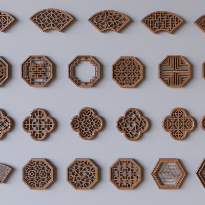 中式实木镂花窗 镂空花格窗户 新中式扇形花窗