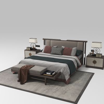 新中式双人床组合