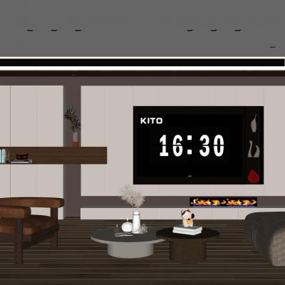 意式 中古风 内嵌 火焰壁龛 别墅客厅 电视玄关一体柜