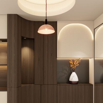 新中式 中古风 小洞天 弧形墙 鞋柜 端景 玄关