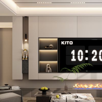 意式 轻奢风 内嵌 火焰壁龛 斯卡帕叠级 别墅客厅 电视玄关