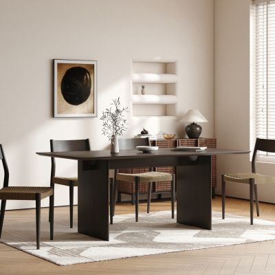 复古风餐桌椅 侘寂风餐桌椅 实木条桌 实木餐边柜