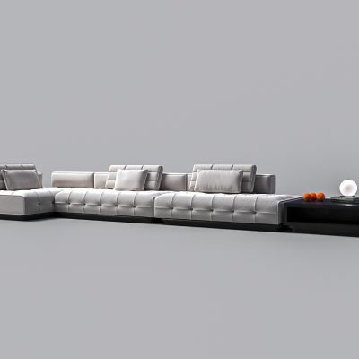 现代软包帆布多人转角组合沙发