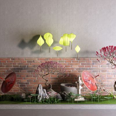 中式梅花 荷花 水缸 纸伞 灯笼