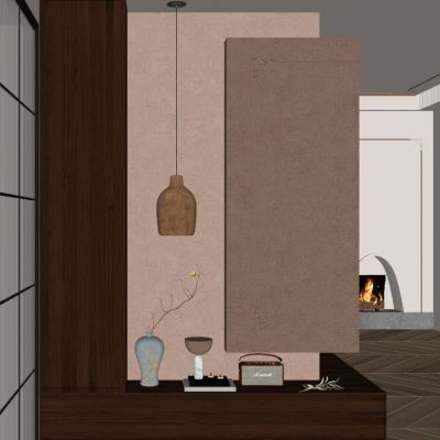 法式 中古风 转折墙 壁炉 角花 入户端景 玄关