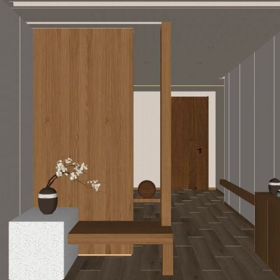 新中式 原木风 透景 悬浮顶 入户隔断 玄关