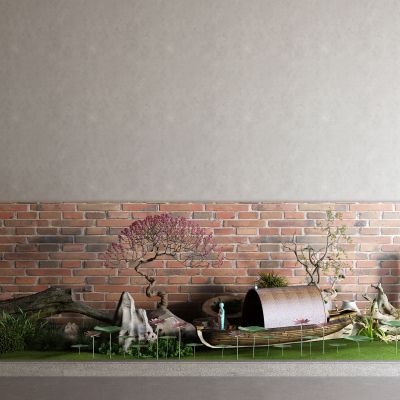 中式树根 树桩 木船 梅花 荷花