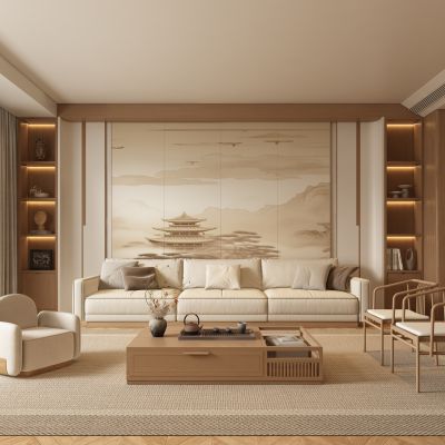 新中式客厅 沙发茶几