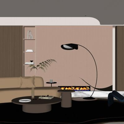 意式 奶油风 弧形顶 切角柜 别墅客厅 沙发玄关一体柜