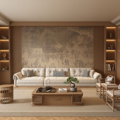 新中式客厅 沙发茶几