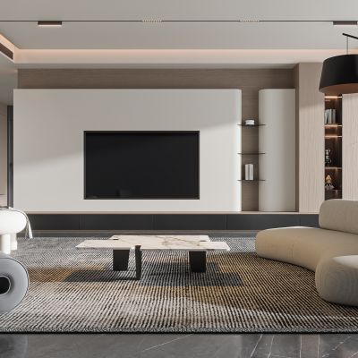 现代客餐厅 无主灯客厅 沙发组合 茶几组合 饰品摆件