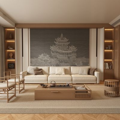 新中式客厅 沙发茶几