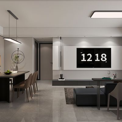 现代客餐厅 皮沙发茶几组合 餐桌椅 酒柜 装饰柜