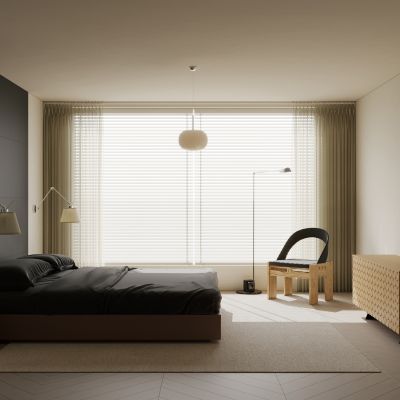  极简意式家居卧室 主卧 飘窗卧室 无主灯卧室 黑白卧室