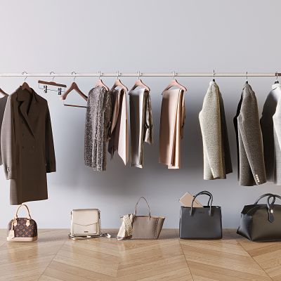 现代衣服组合 包包 衣架