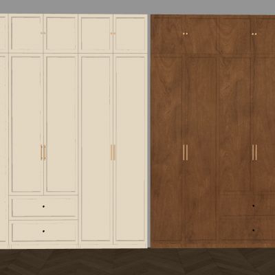 现代奶油实木衣柜 中古风平开门衣柜