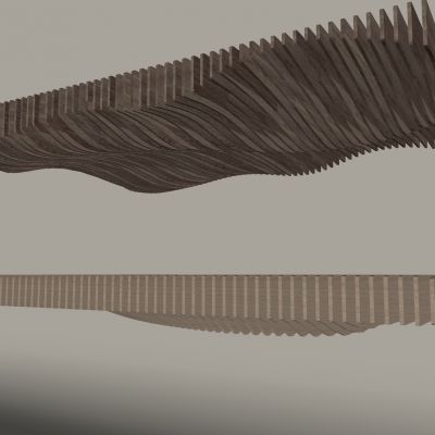 异形曲面天花吊顶 实木切片吊顶 格栅曲线波纹顶棚