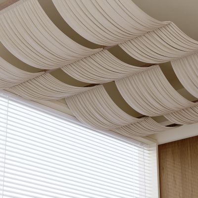 悬浮垂挂帷幔吊顶 中式布艺装饰帷幔