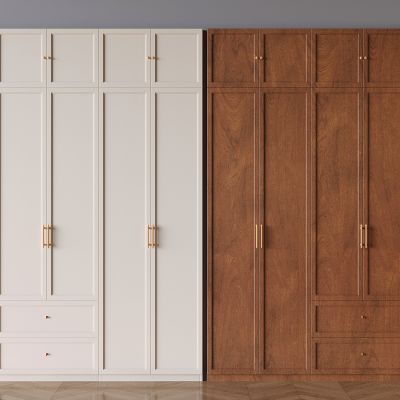 现代奶油实木衣柜 中古风平开门衣柜