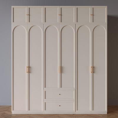 法式奶油风衣柜 实木平开门衣柜