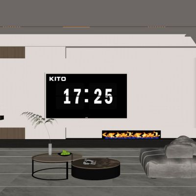  意式 奶油风 内嵌 弧形造型 别墅客厅 电视玄关一体墙