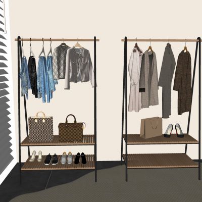 现代衣架 衣服组合 鞋子 包包