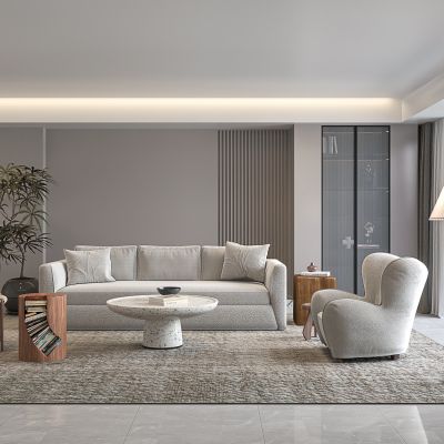 现代客厅布艺沙发茶几组合