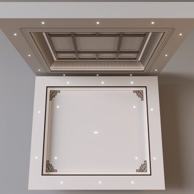 新中式天花吊顶 方形角花网格吊顶 中式无主灯吊顶