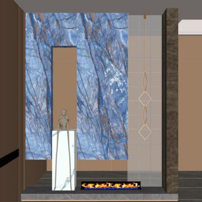 意式 轻奢风 奢石 透景 火焰壁炉 入户隔断 玄关