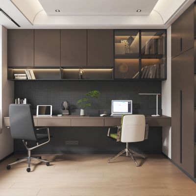 意式现代书房 别墅书房 开放式书房 客厅书房 意式极简书房